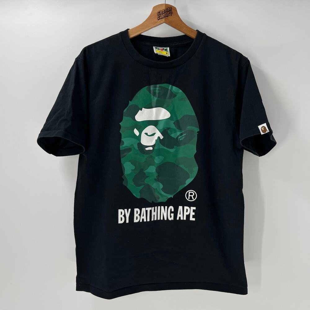 A Bathing APE BAPE Nigo Green Camo Ape Head Tee in Black M
